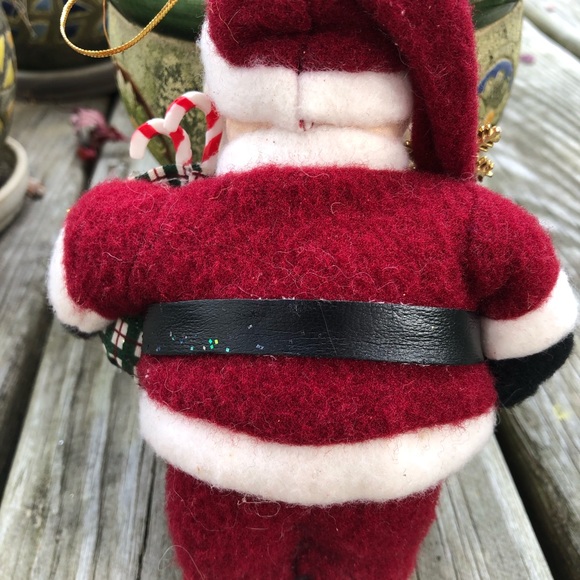 3 vintage SANTA CLAUS Christmas Ornaments / Plush 6" Carrying Candy Canes in Bag - Picture 4 of 4